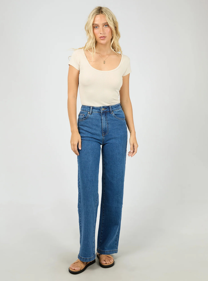 Washed Rib Scoop Neck Tee - Vanilla