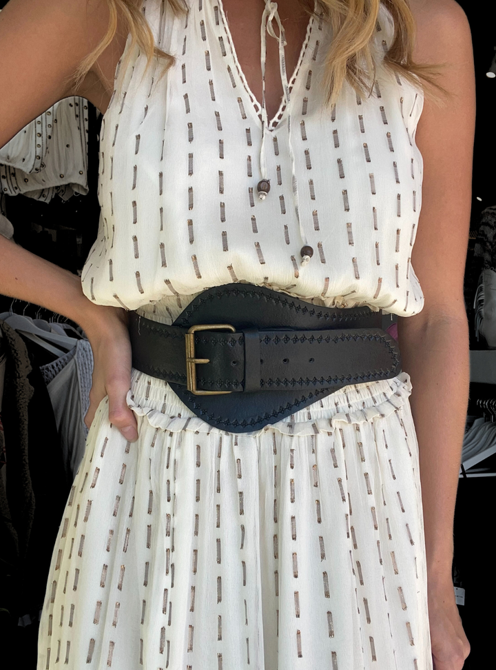 Babushka Wide Leather Belt - Black