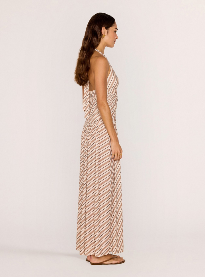 Orielle Halter Mesh Dress - Brown/Cream Stripe