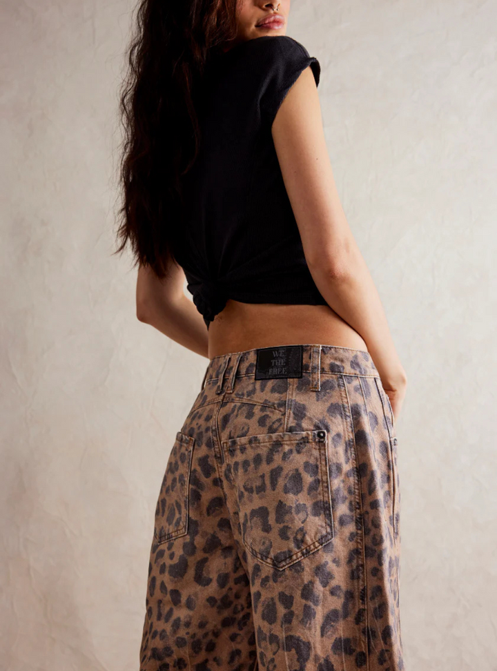 Good Luck Printed Barrel Jeans - Brown Sugar