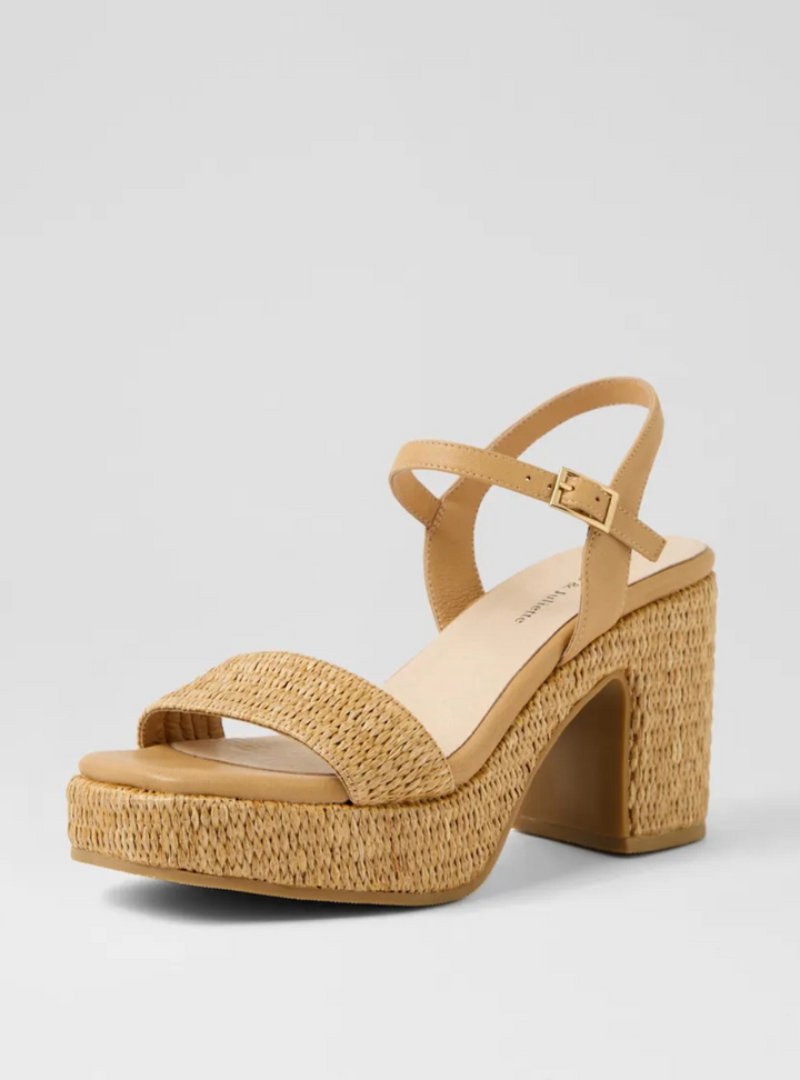 Kondry Synthetic Raffia Leather Sandals - Natural Camel