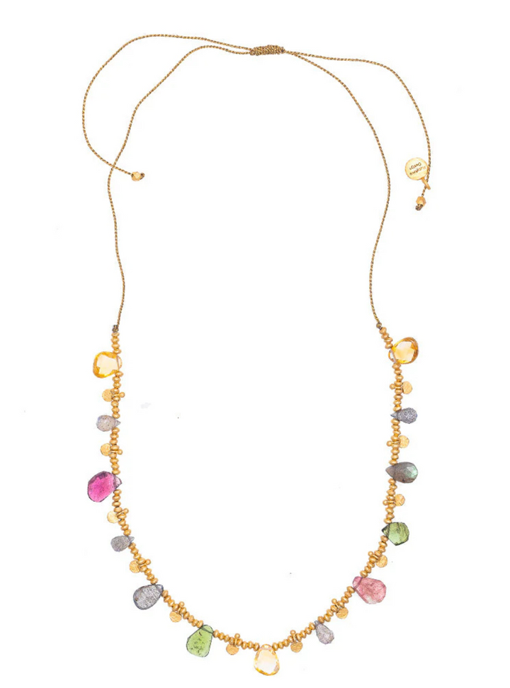 Tourmaline & Citrine Gold Charm String Necklace