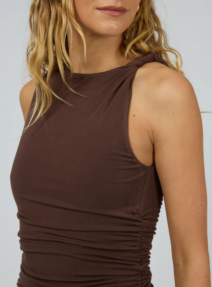 Evie Twist Mini Dress - Chocolate