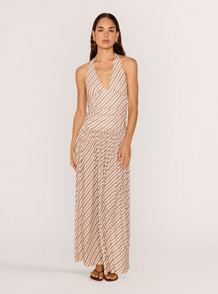 Orielle Halter Mesh Dress - Brown/Cream Stripe