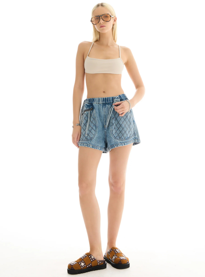 Hailey Pull On Denim Sports Shorts - 80's Blue