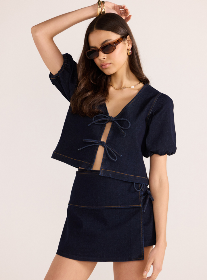 Camilla Denim Tie Wrap Skort - Midnight