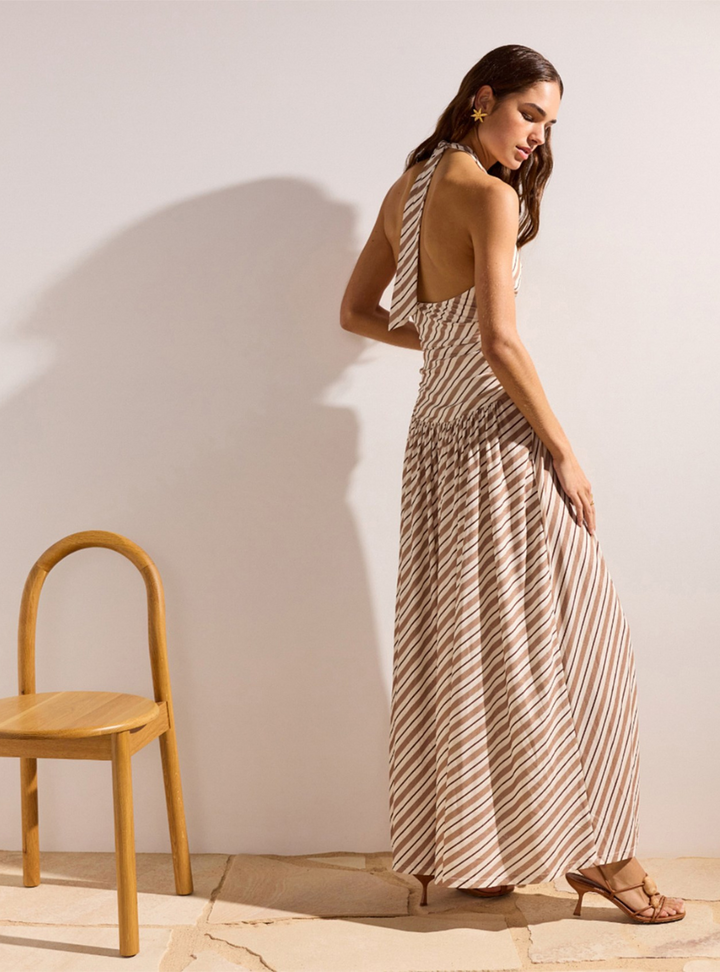 Orielle Halter Mesh Dress - Brown/Cream Stripe