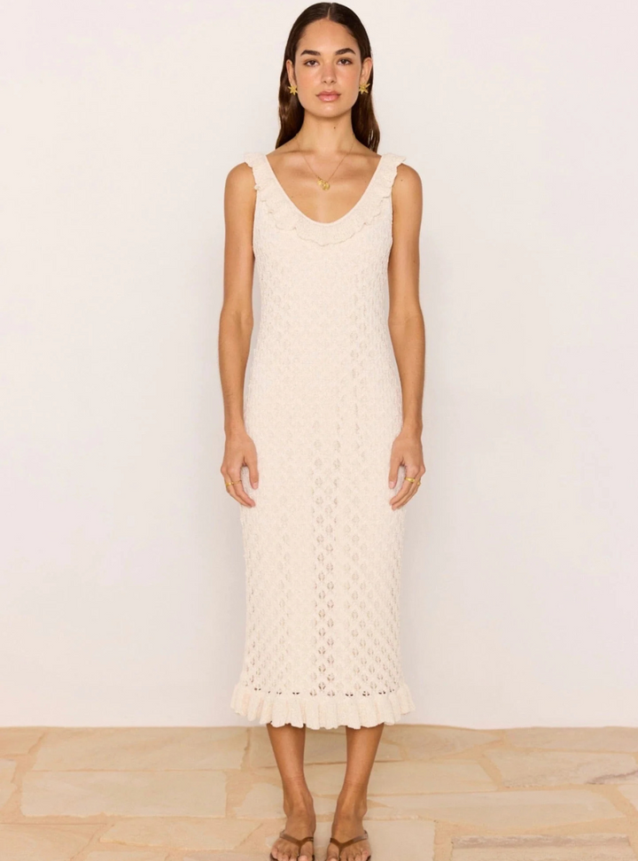 Sabine Pointelle Midi Dress - Ivory