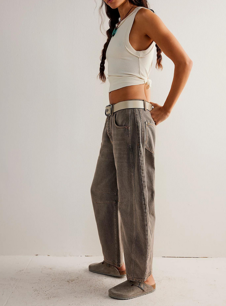 Good Luck Mid Rise Barrel Jeans - Archive Grey