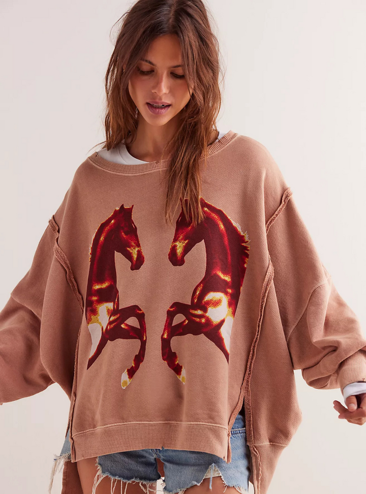 Graphic Camden Pullover - Mirrored Horses