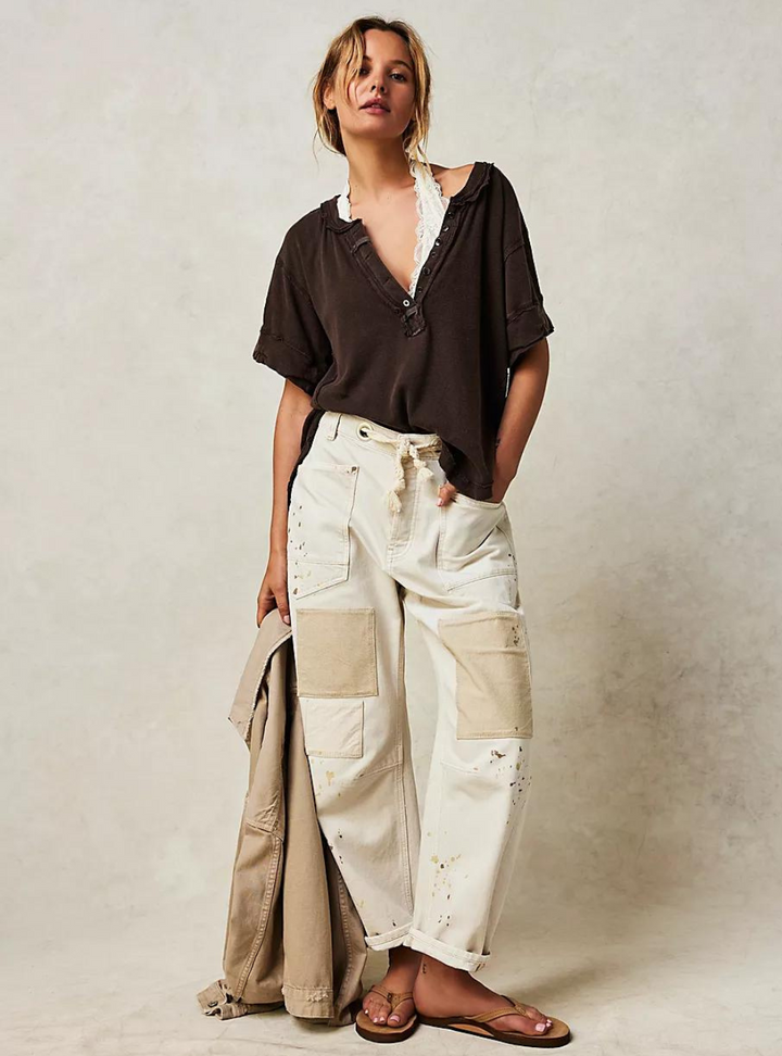 Moxie Pull-On Barrel Jeans - White