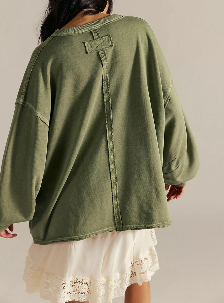 Venice V-Neck Graphic Sweatshirt - Oil Green Combo