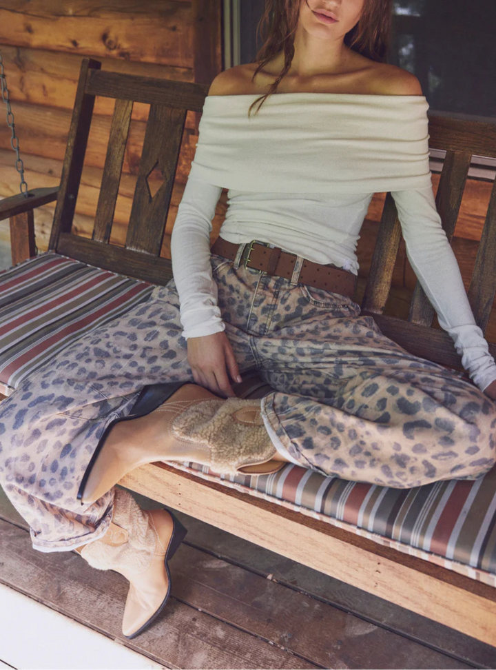 Good Luck Printed Barrel Jeans - Brown Sugar