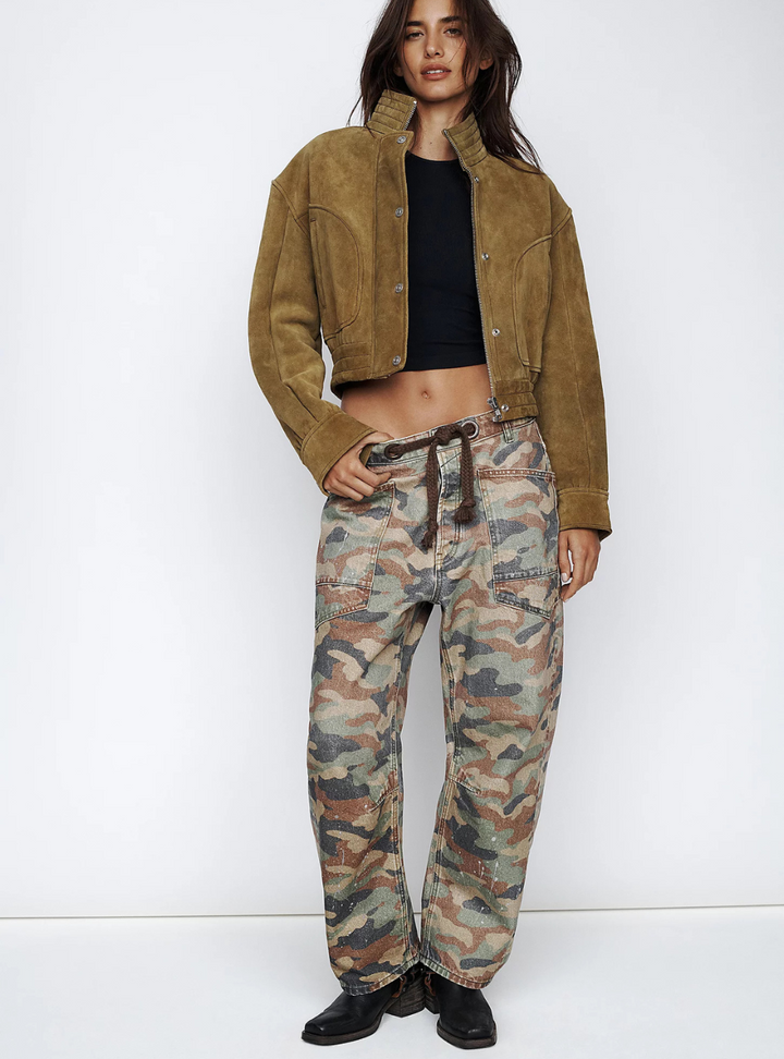 Moxie Printed Low Slung Barrel Jeans - Green Multi Combo