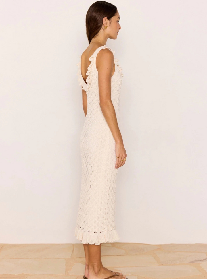 Sabine Pointelle Midi Dress - Ivory