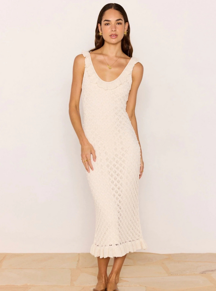 Sabine Pointelle Midi Dress - Ivory