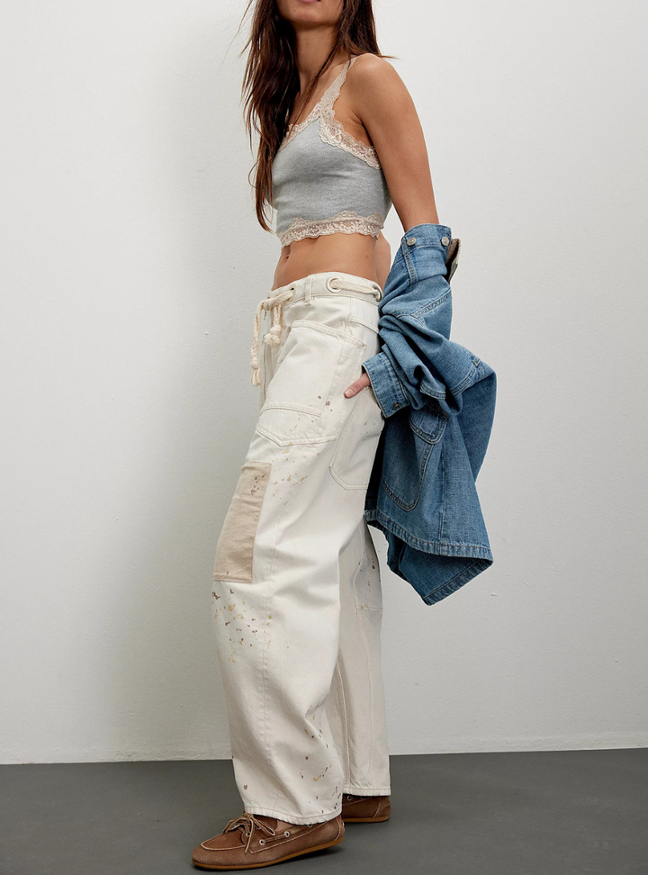 Moxie Pull-On Barrel Jeans - White