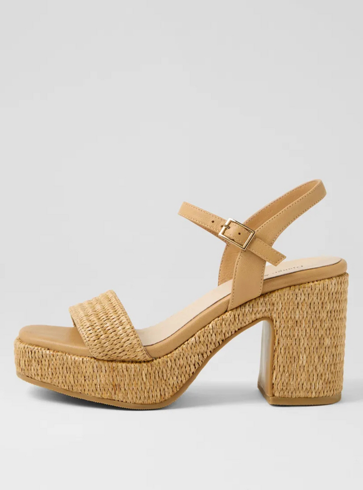 Kondry Synthetic Raffia Leather Sandals - Natural Camel