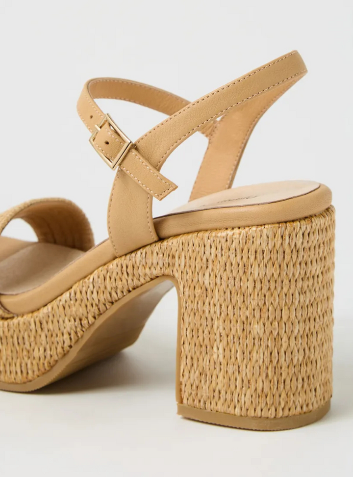 Kondry Synthetic Raffia Leather Sandals - Natural Camel