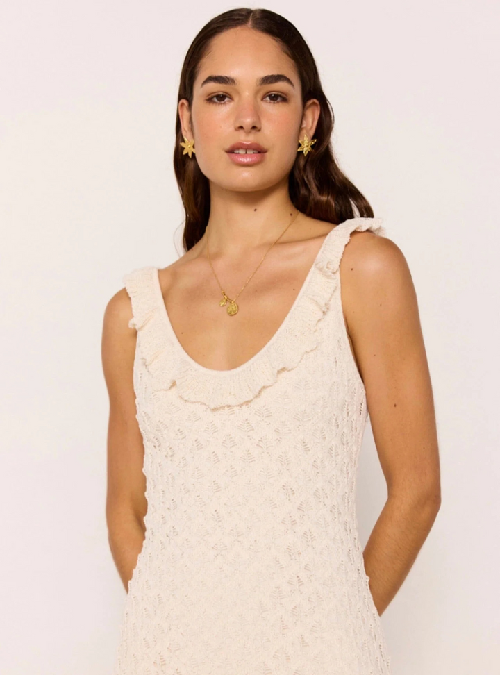 Sabine Pointelle Midi Dress - Ivory