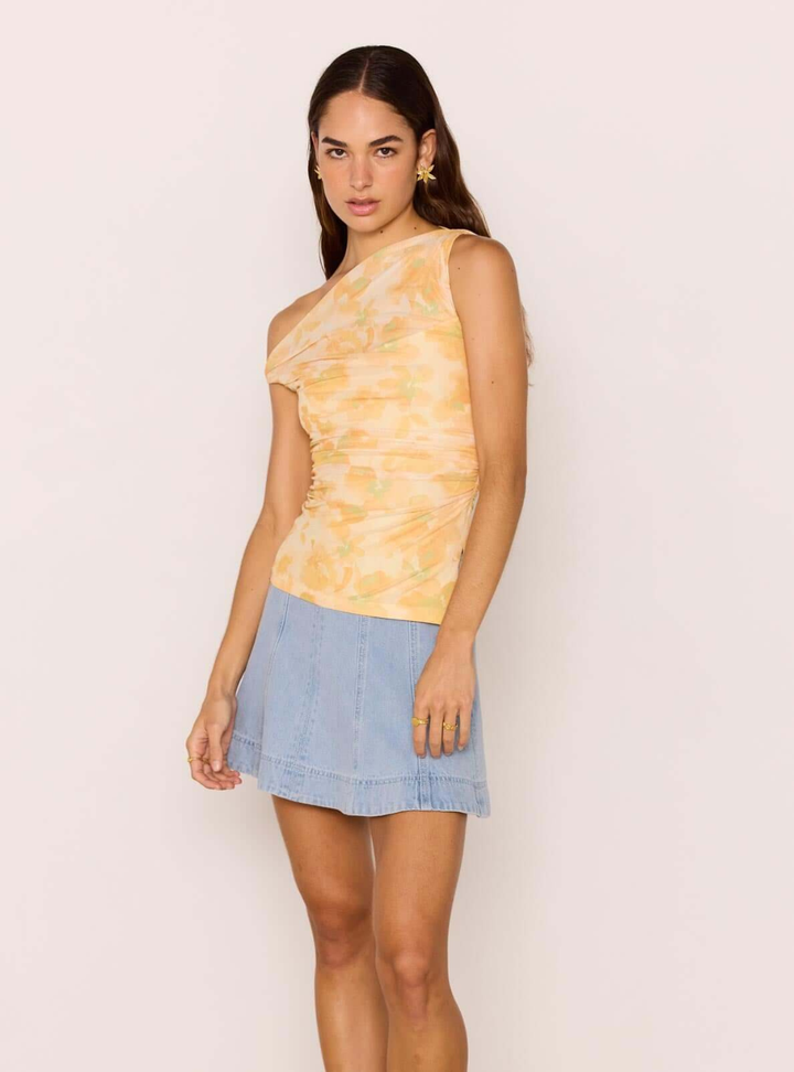 Clair Mesh Top - Orange Watercolour Floral