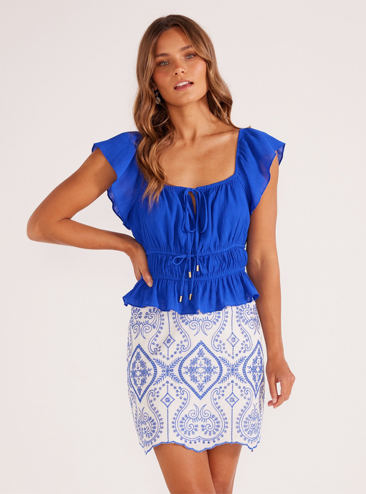 Kameo Flutter Blouse - Cobalt