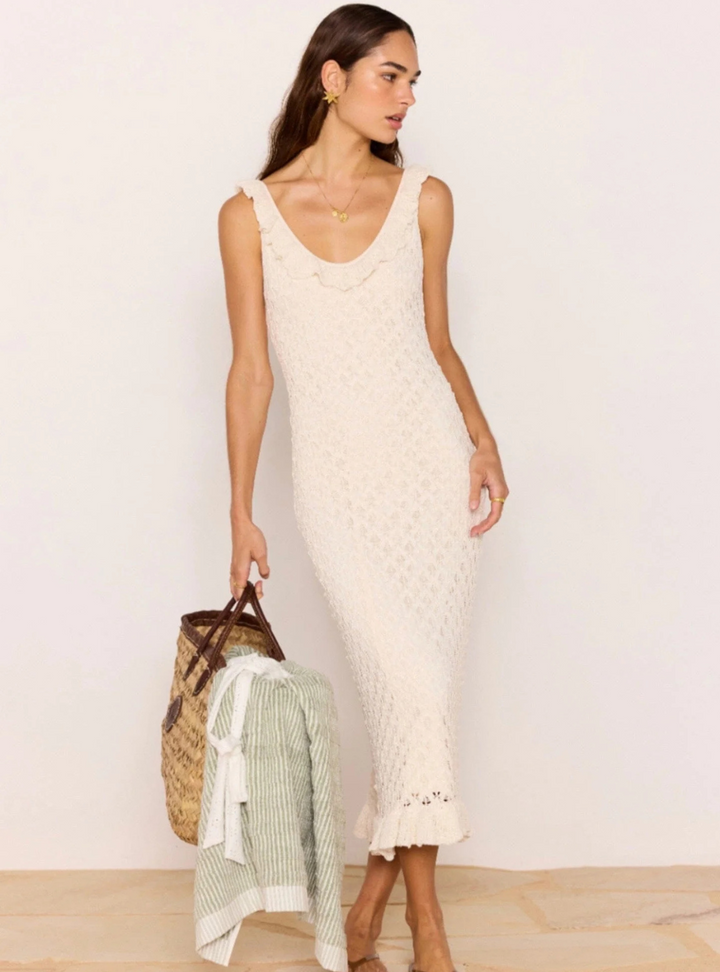 Sabine Pointelle Midi Dress - Ivory