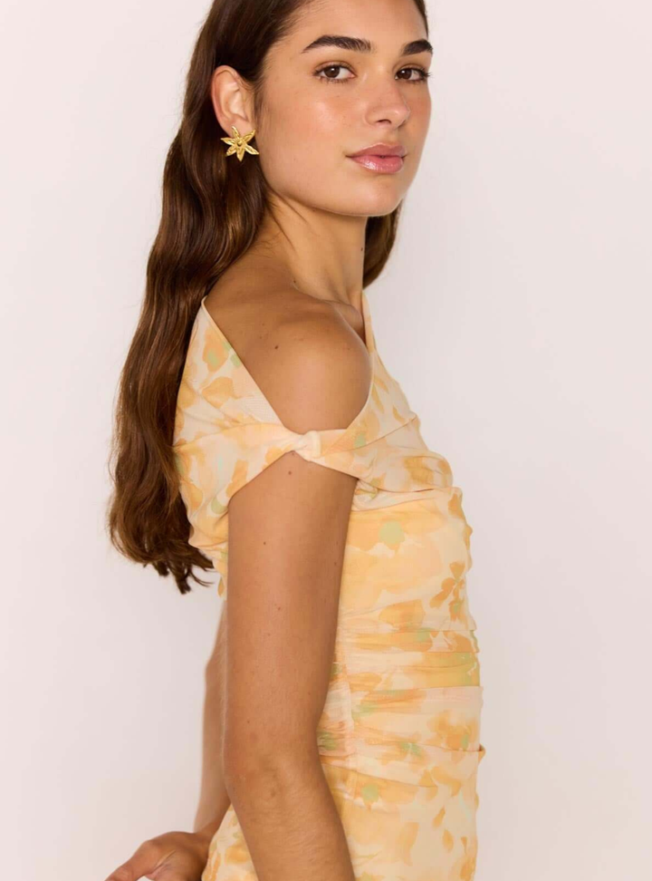 Clair Mesh Top - Orange Watercolour Floral