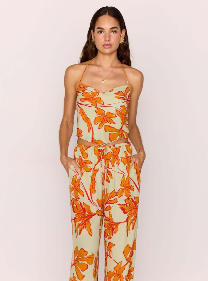 Estelle Cowl Neck Scarf Top - Mint Floral