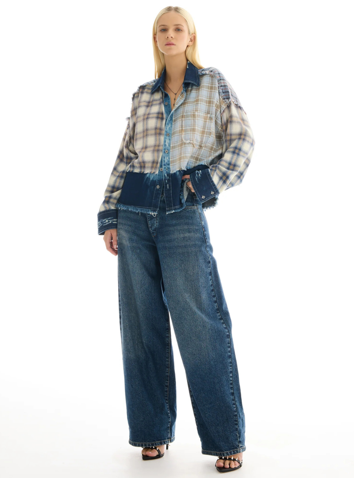 Mixed Flannel Denim Shirt - Blue
