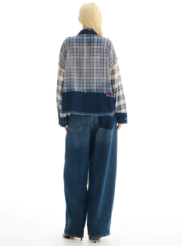 Mixed Flannel Denim Shirt - Blue