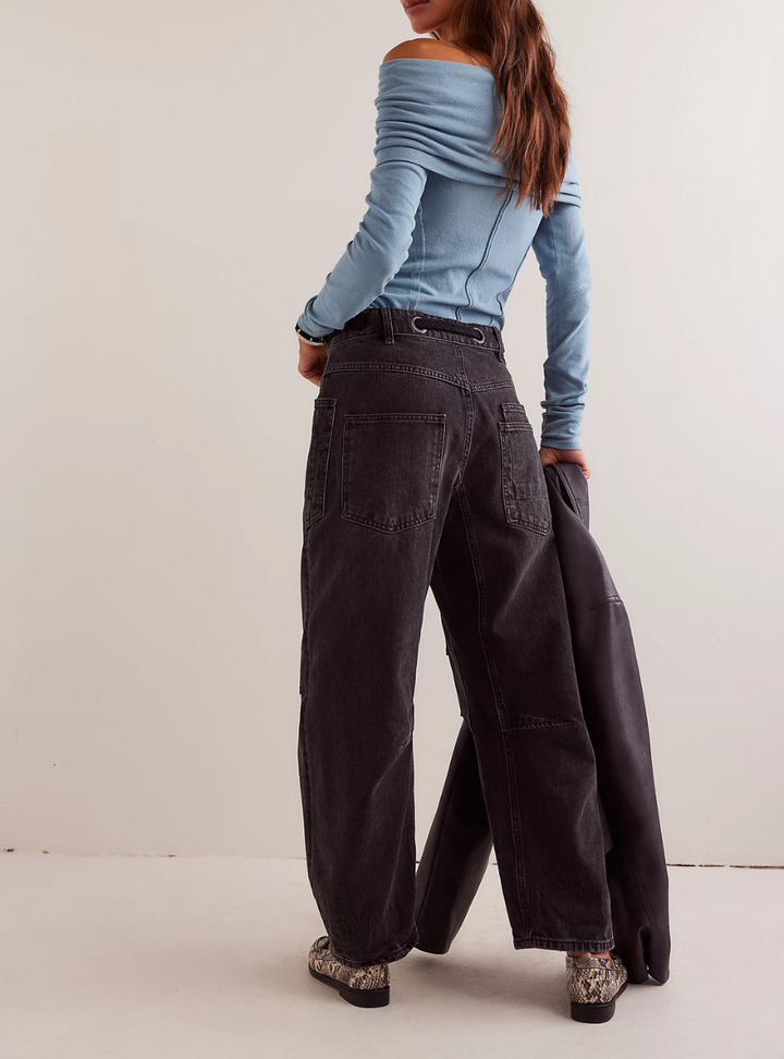 Moxie Pull-On Barrel Jeans - Night Hawk