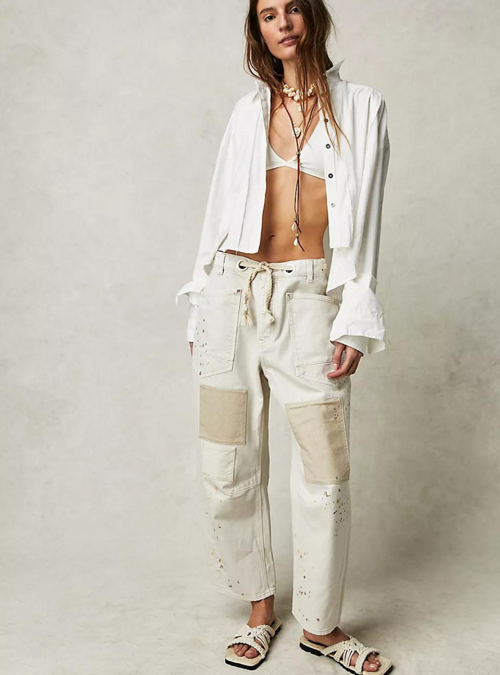 Moxie Pull-On Barrel Jeans - White