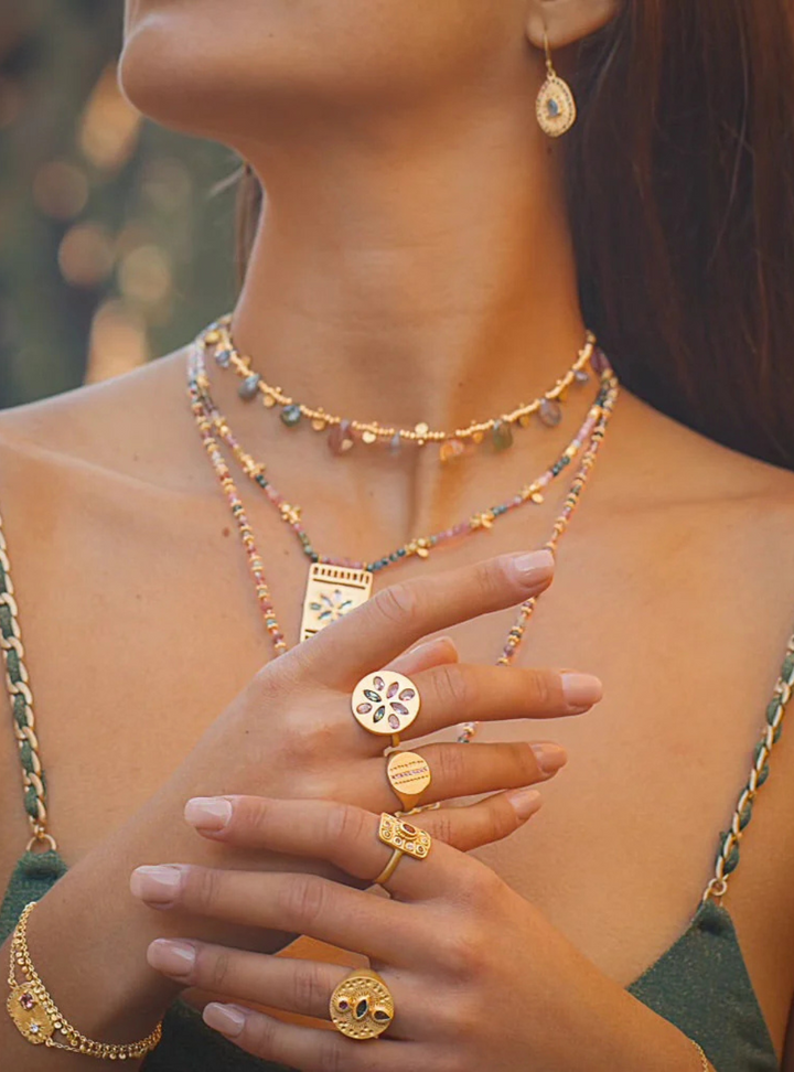 Tourmaline & Citrine Gold Charm String Necklace