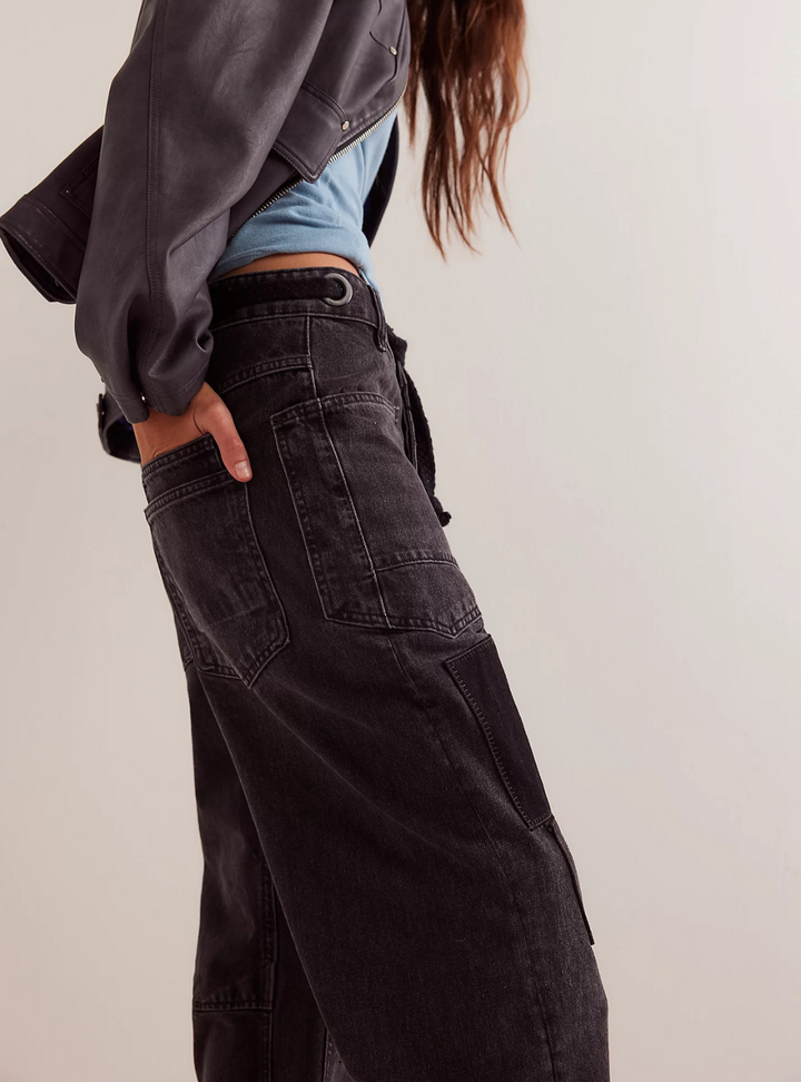 Moxie Pull-On Barrel Jeans - Night Hawk