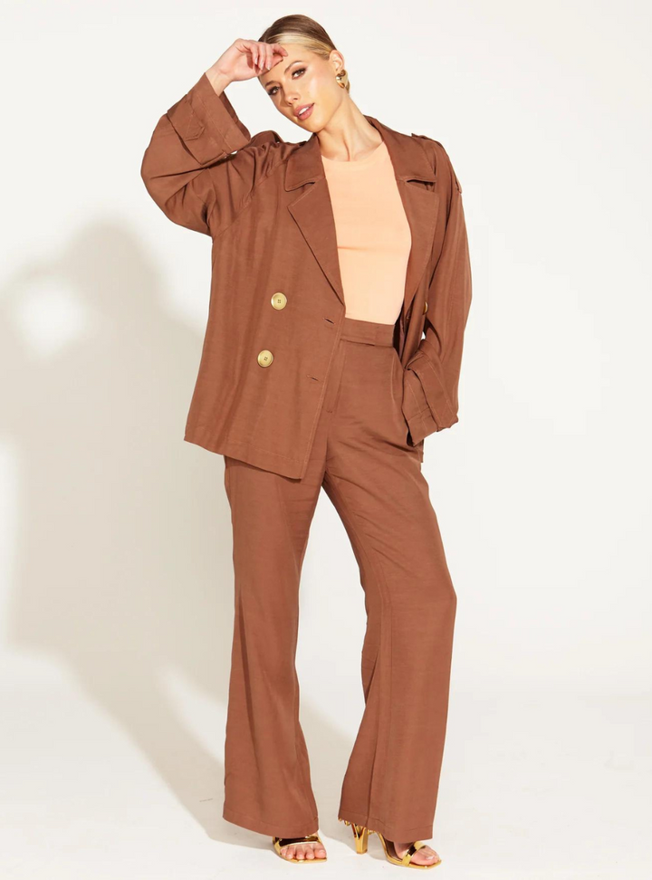 One And Only High Waisted Flared Pant - Mocha