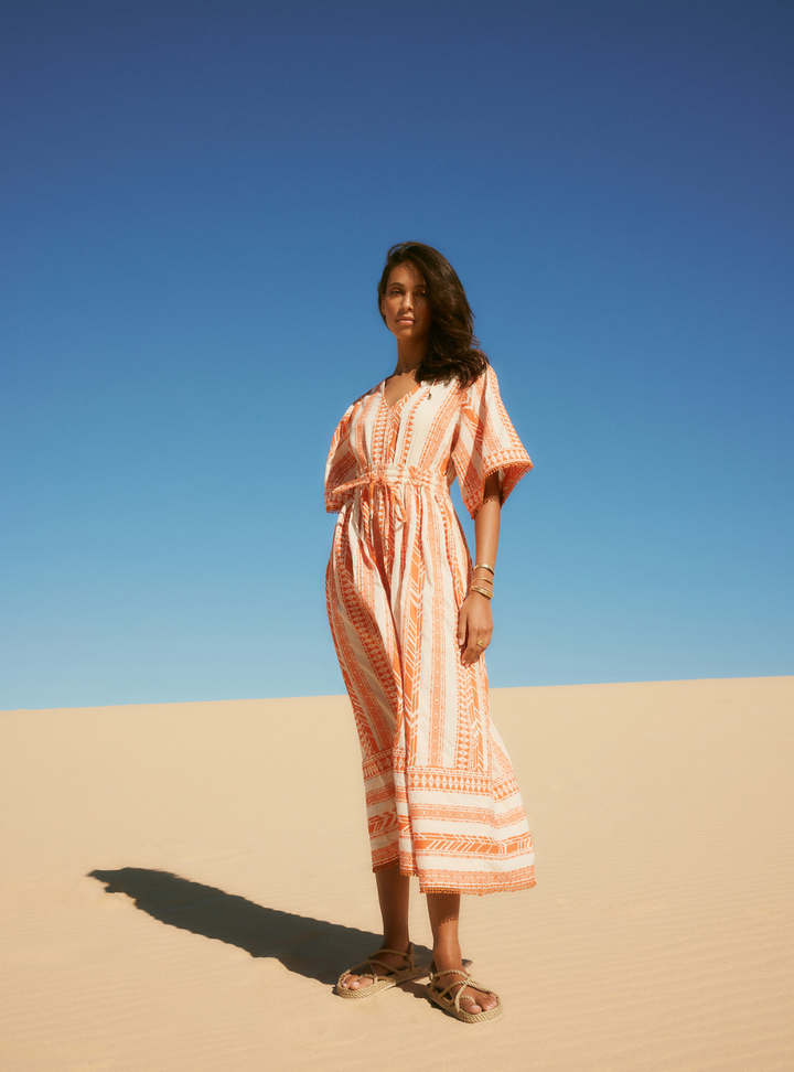 Carina Midi Dress - Orange Stripe