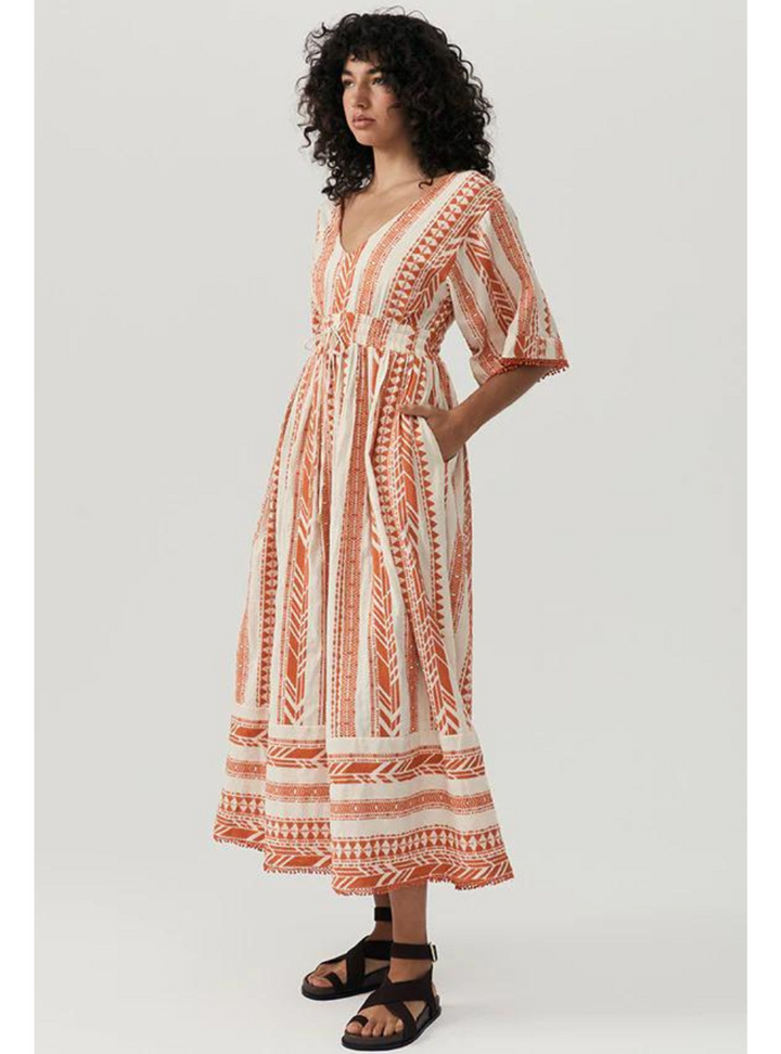 Carina Midi Dress - Orange Stripe