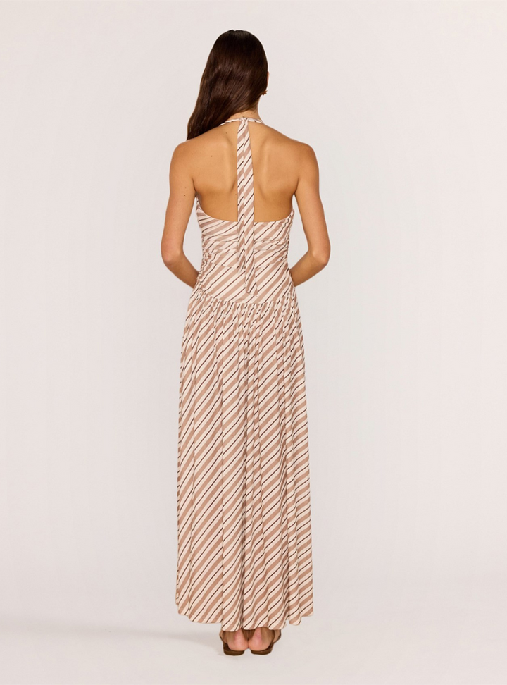Orielle Halter Mesh Dress - Brown/Cream Stripe