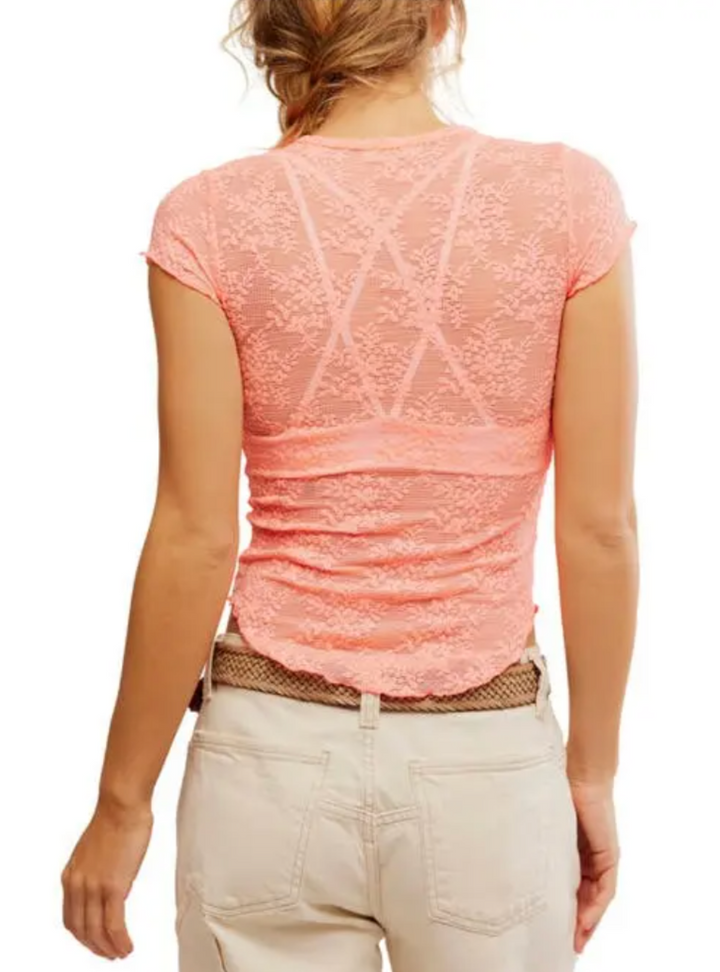 Ready To Go Lace Tee - Flamingo Pink