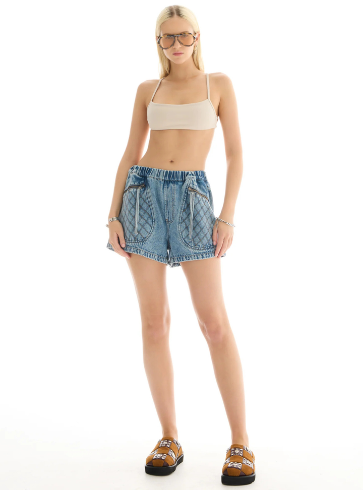 Hailey Pull On Denim Sports Shorts - 80's Blue