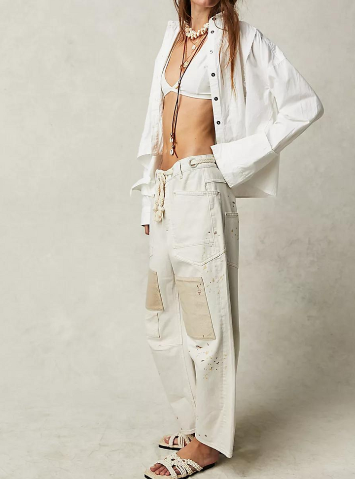 Moxie Pull-On Barrel Jeans - White