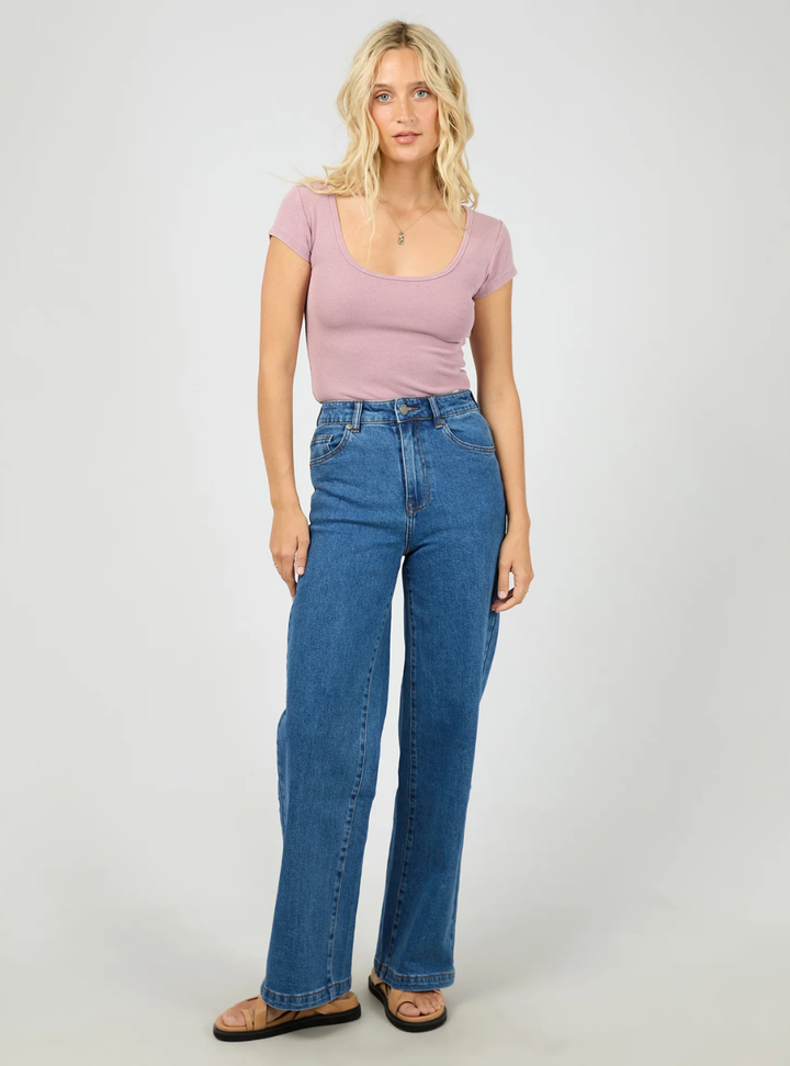 Washed Rib Scoop Neck Tee - Quartz Pink