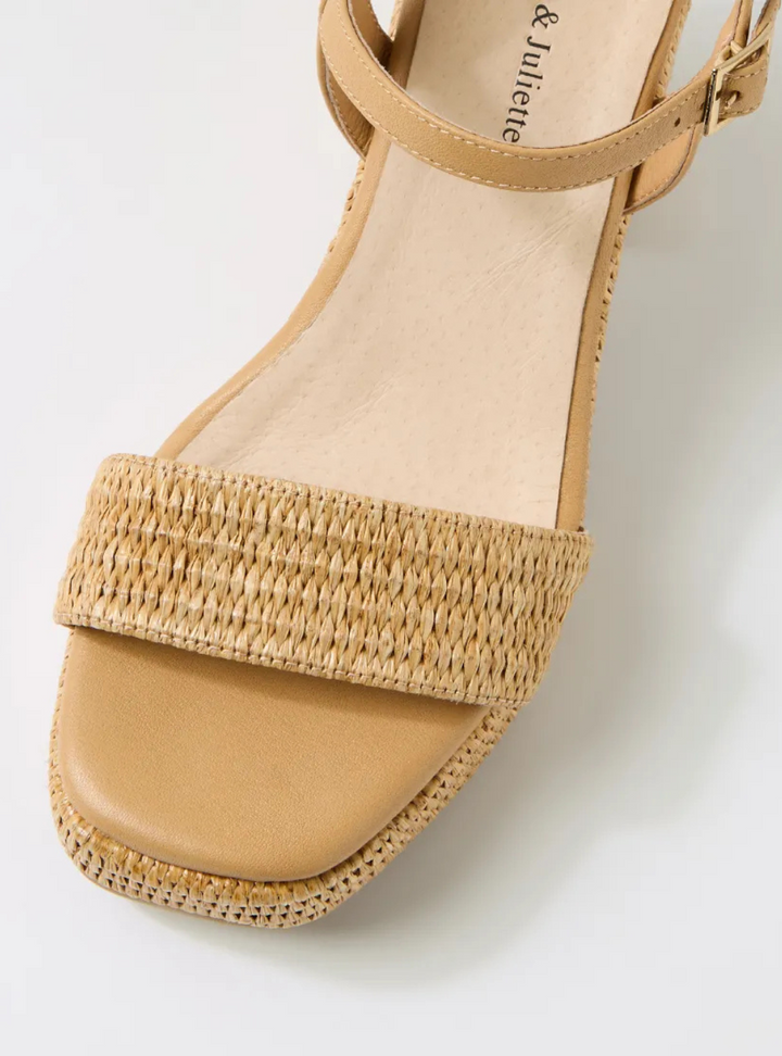 Kondry Synthetic Raffia Leather Sandals - Natural Camel