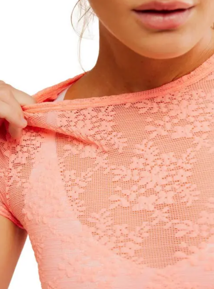 Ready To Go Lace Tee - Flamingo Pink