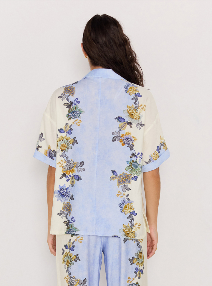 Lucia Resort Shirt - Blue & Cream Floral