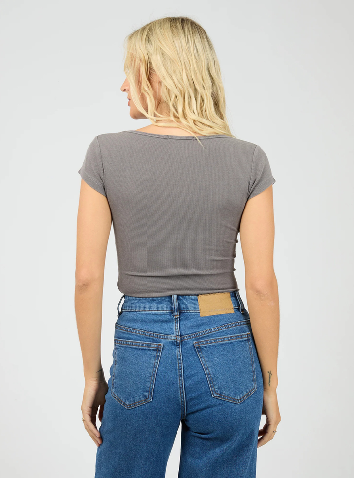 Washed Rib Scoop Neck Tee - Charcoal