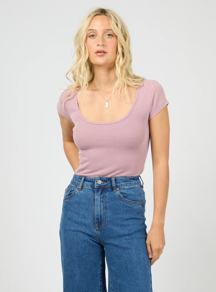 Washed Rib Scoop Neck Tee - Quartz Pink