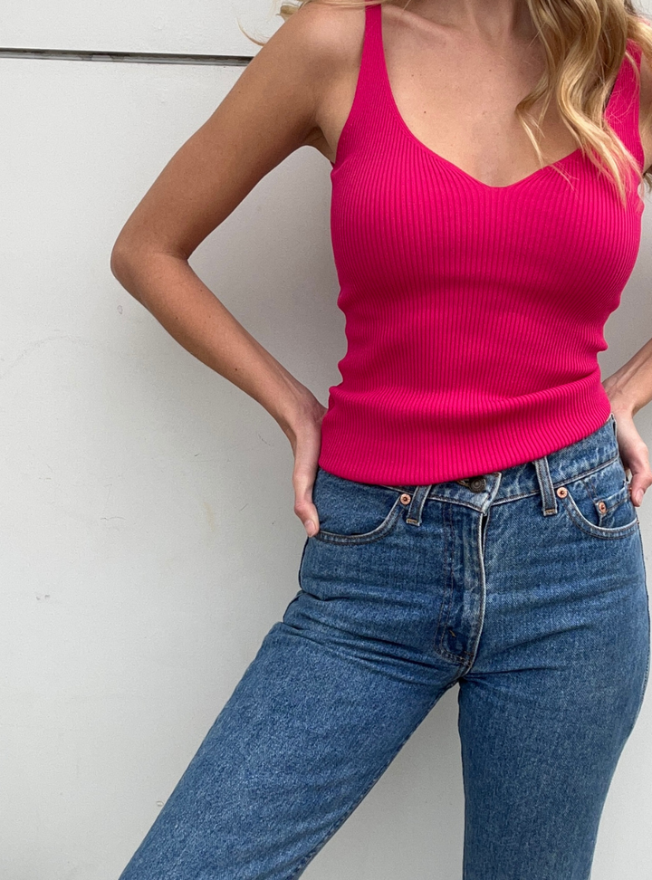 Good Fortune Knit Singlet - Ruby Pink
