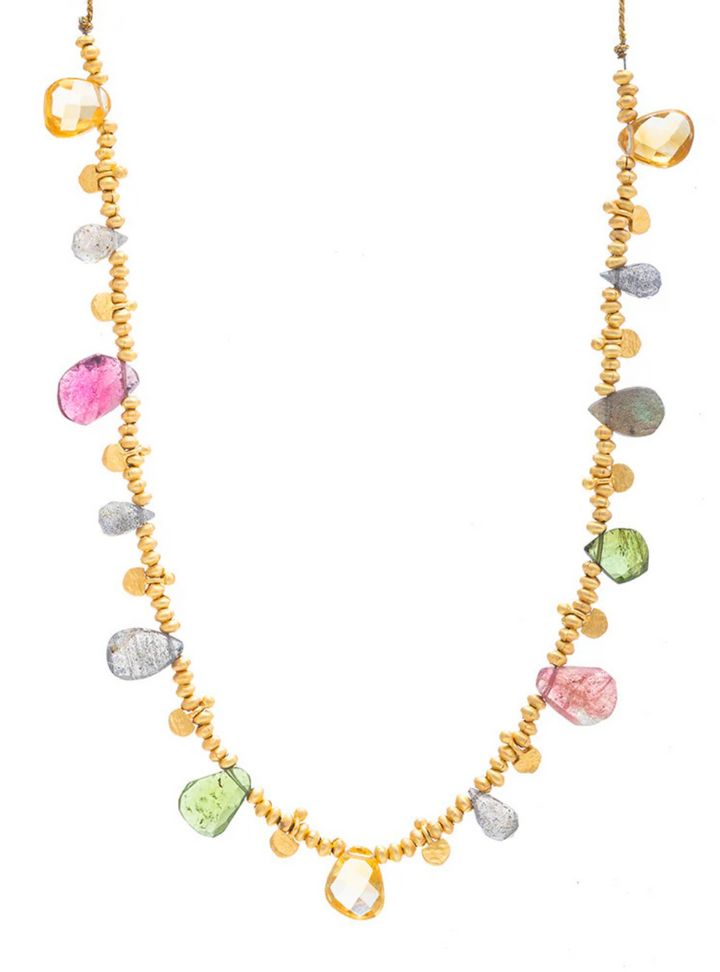 Tourmaline & Citrine Gold Charm String Necklace